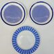 Set 3 variegated dessert plates Guy Degrenne and Gien cobalt blue
