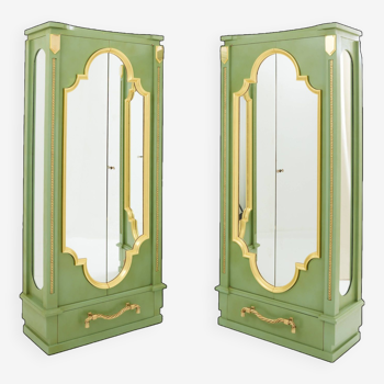 Pair of Celadon green gilding brass cabinets by André Arbus 1930Pair of Celadon green gilding cabinets