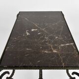 Coffee table in patinated wrought iron and black marble, circa 1940