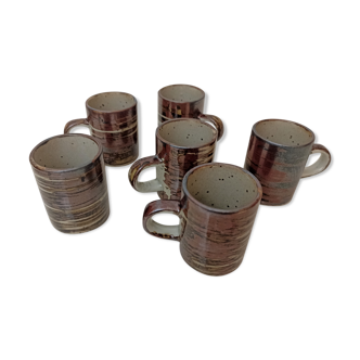 6 coffee cups in vintage stoneware 70s