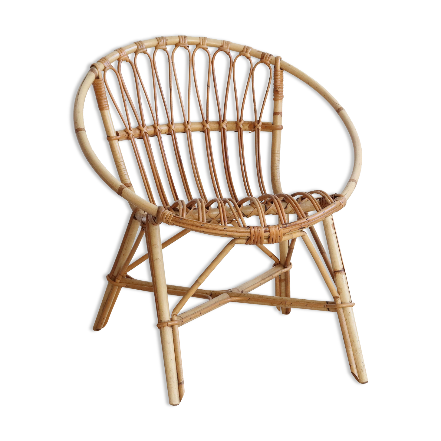 Adult-sized rattan shell chair