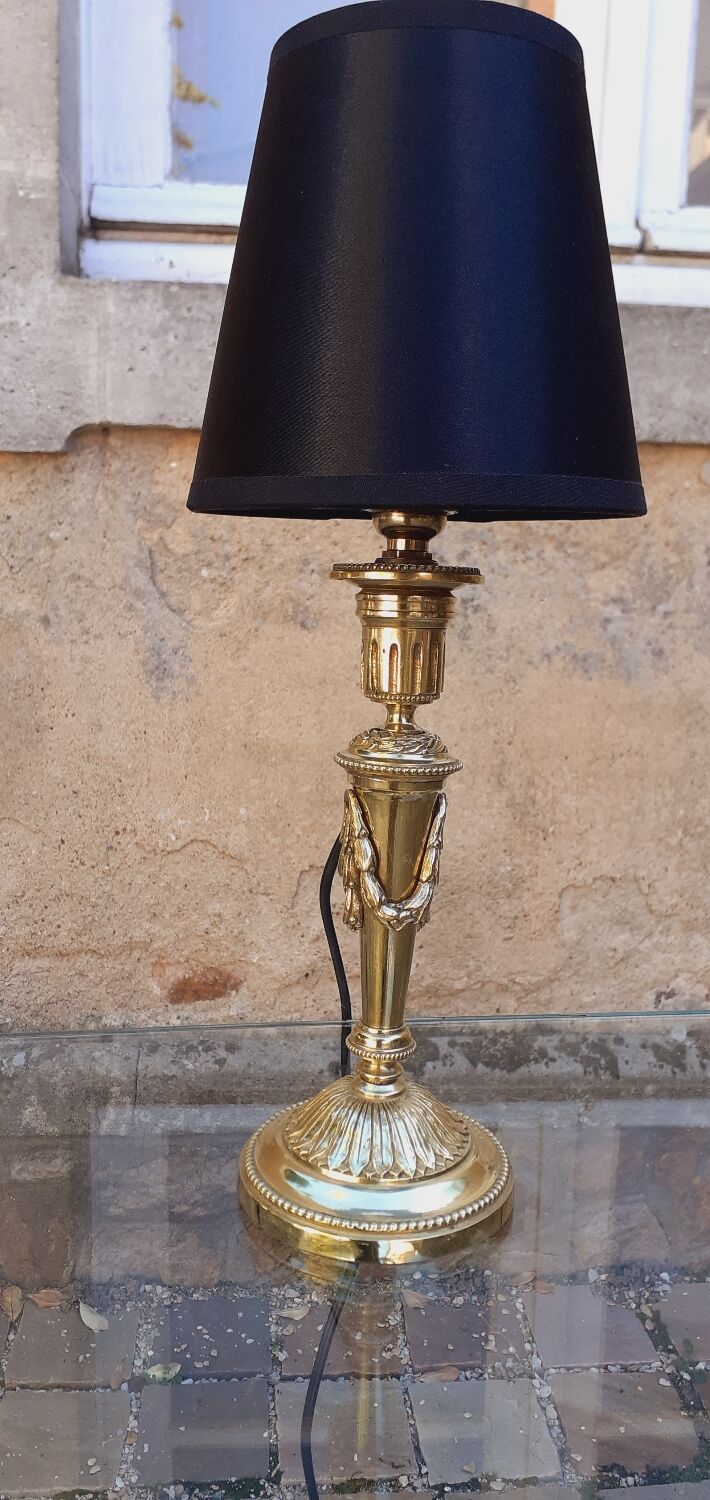 19th Century Bronze Candlestick Lamp Base In Louis XVI Style