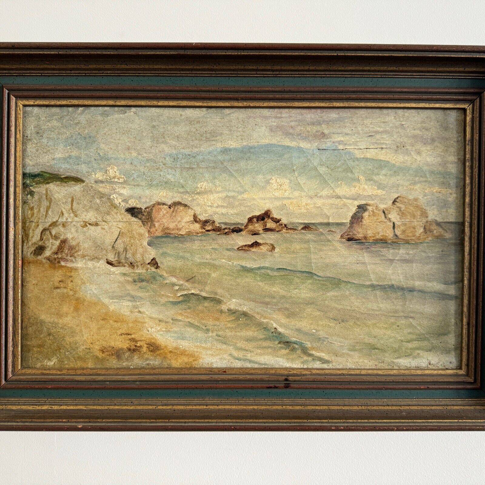 Oil on canvas depicting a rocky coast from the early 20th century