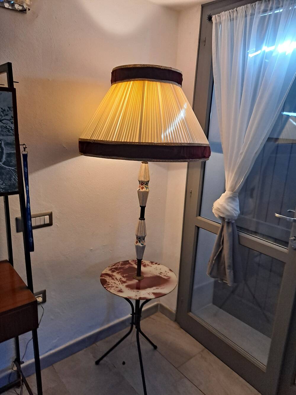 Italian brass and ceramic tripod floor lamp/table 1950s
