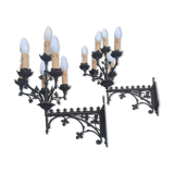 Pair of cathedral sconces of the nineteenth century in bronze with 5 burners