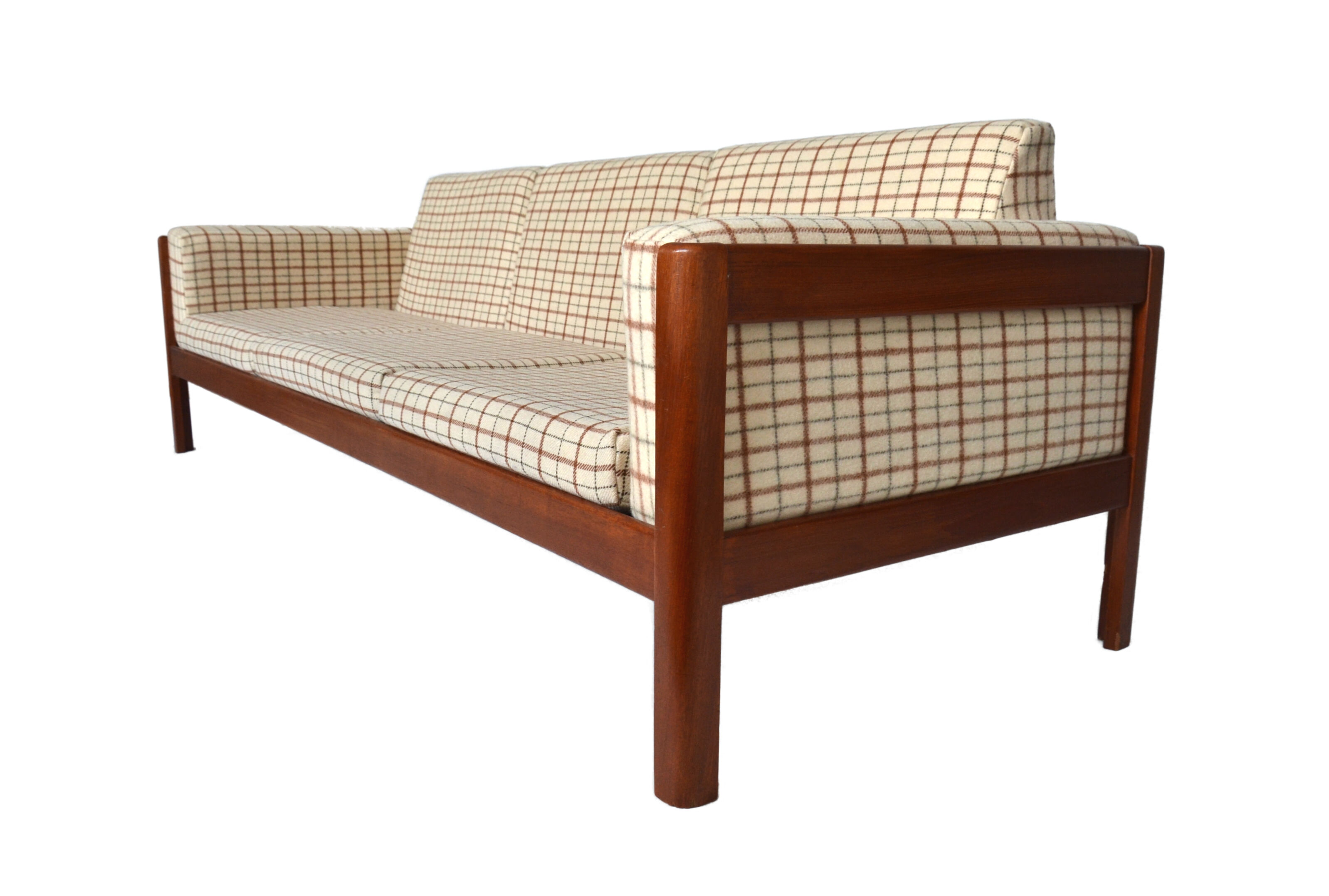 Vintage mid 20th century danish style day sofa, teak, wool upholstery, Scandinavian 1960s