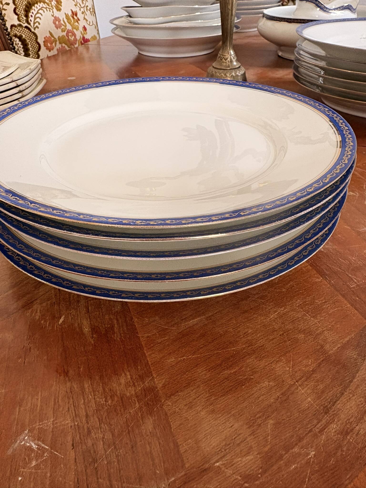 Lot 6 Flat plates Porcelain Limoges Blue Gold Betoule & Legrand 2/2