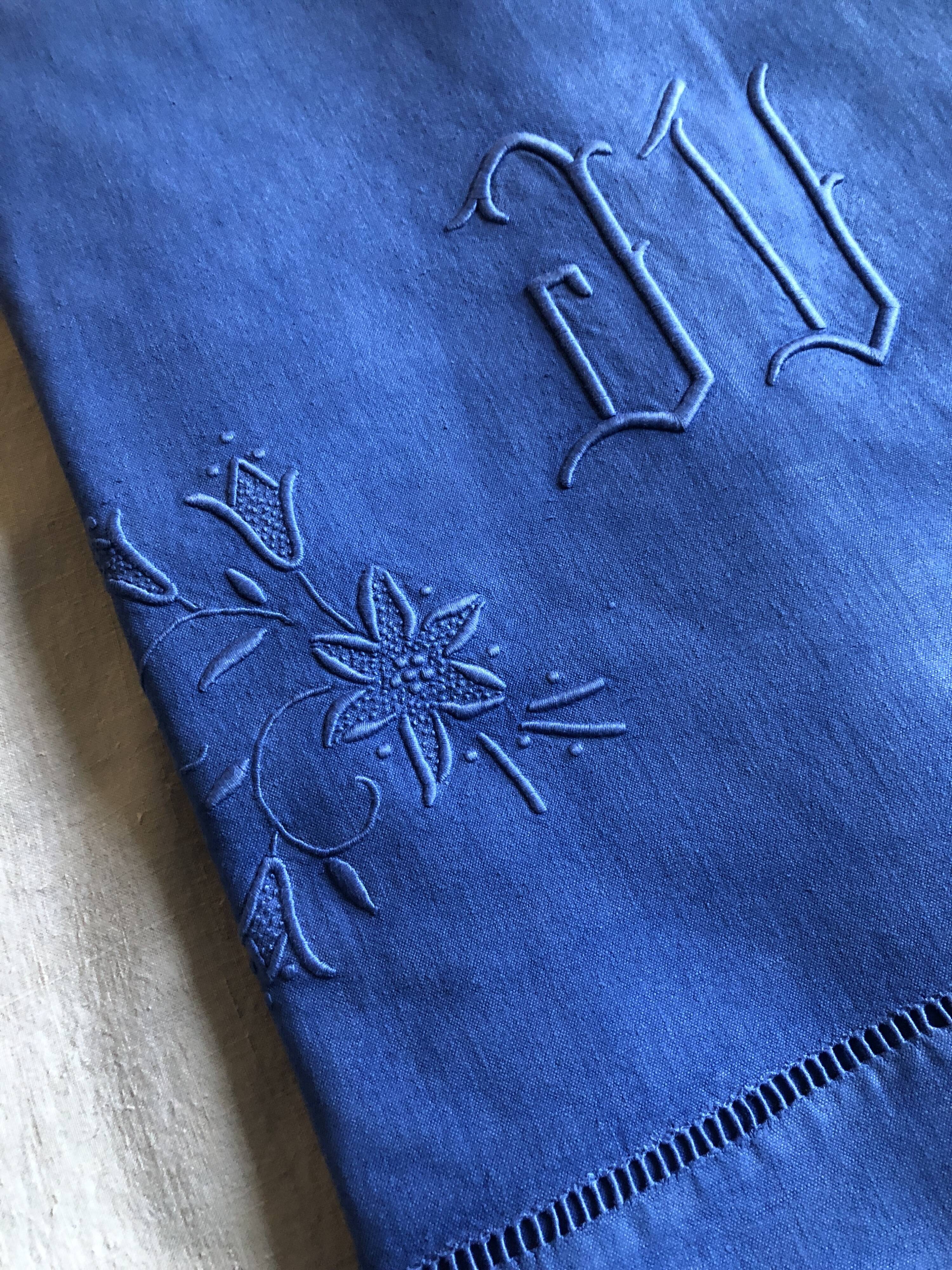 Antique linen and cotton sheet dyed Patmos blue