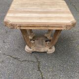 Rectangular Art Deco dining table with a central pedestal, renovated in solid oak.