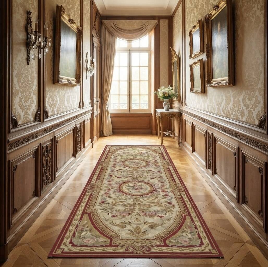 Aubusson style knotted pile rug – 2.45 x 0.90 metres –