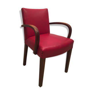 Fauteuil  bridge en skaï rouge des années 1940 1950 vintage