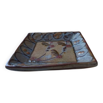 Square blue stoneware bowl