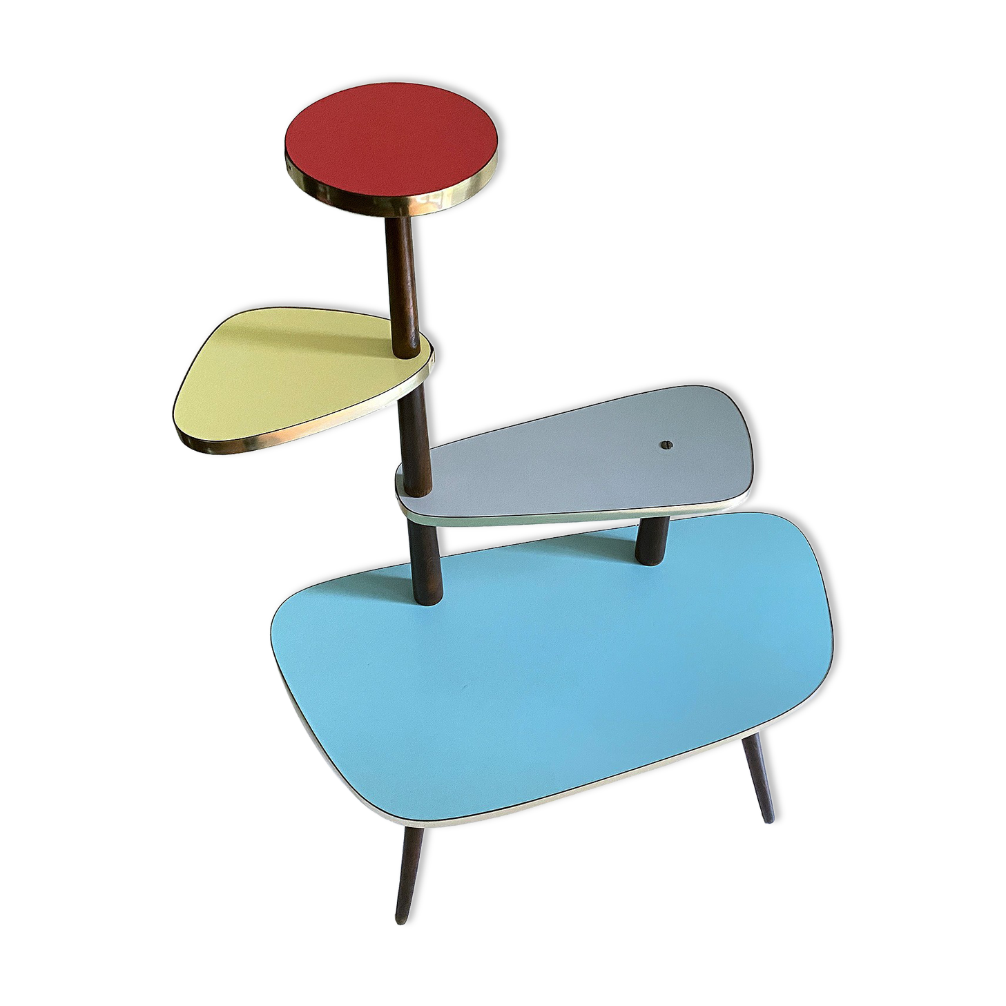 Table Desserte ètagère door vintage plant, 50s, blue gray Yellow Red