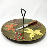 Plateau à fromages Ceramique d’Art décoré de feuilles et raisins