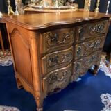 Louis XV style chest of drawers with crossbow front and 3 drawers in solid walnut