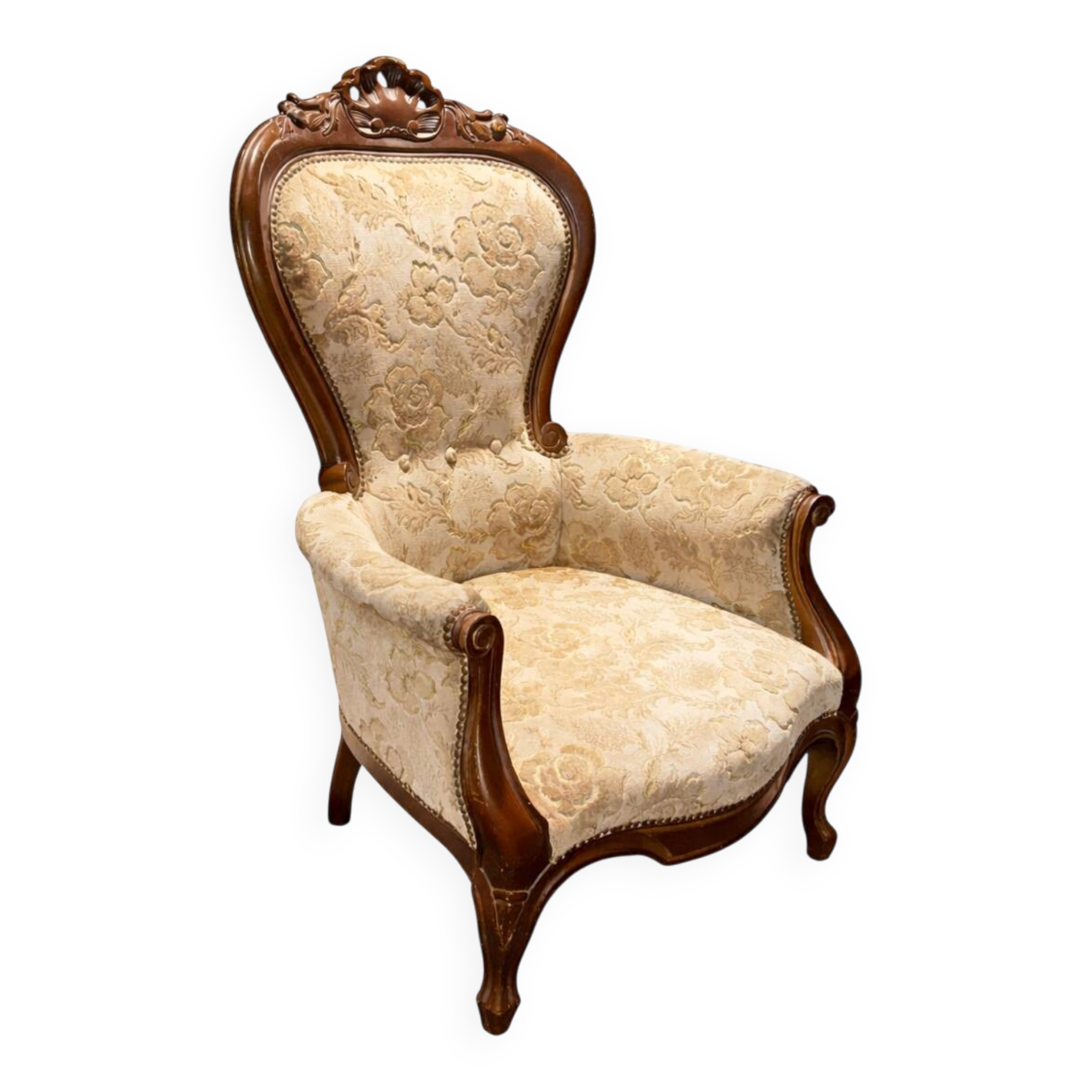 Fauteuil Bergère français ancien avec tapisserie florale – vers 1880–19