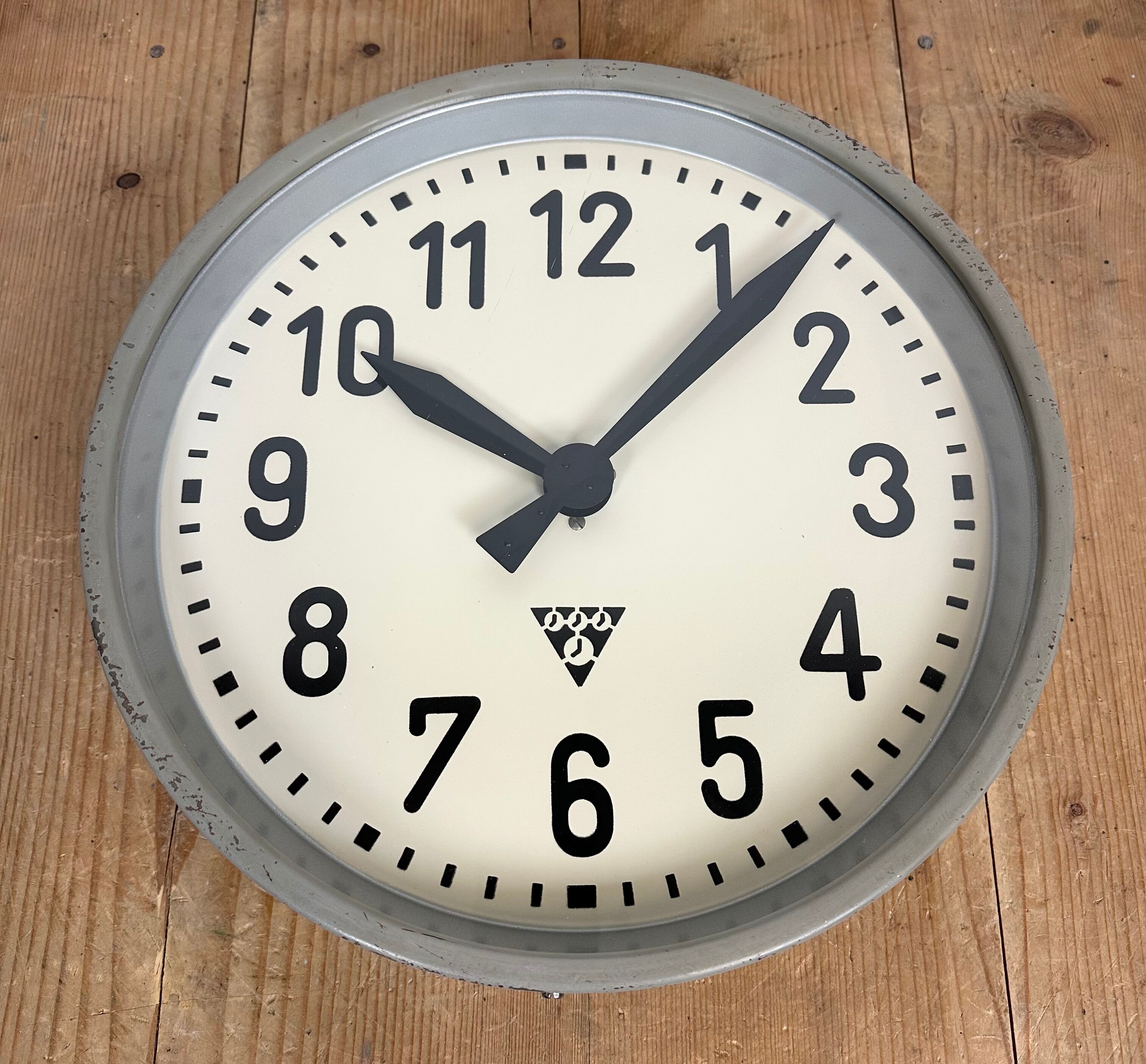 Industrial factory wall clock from Pragotron 1950s