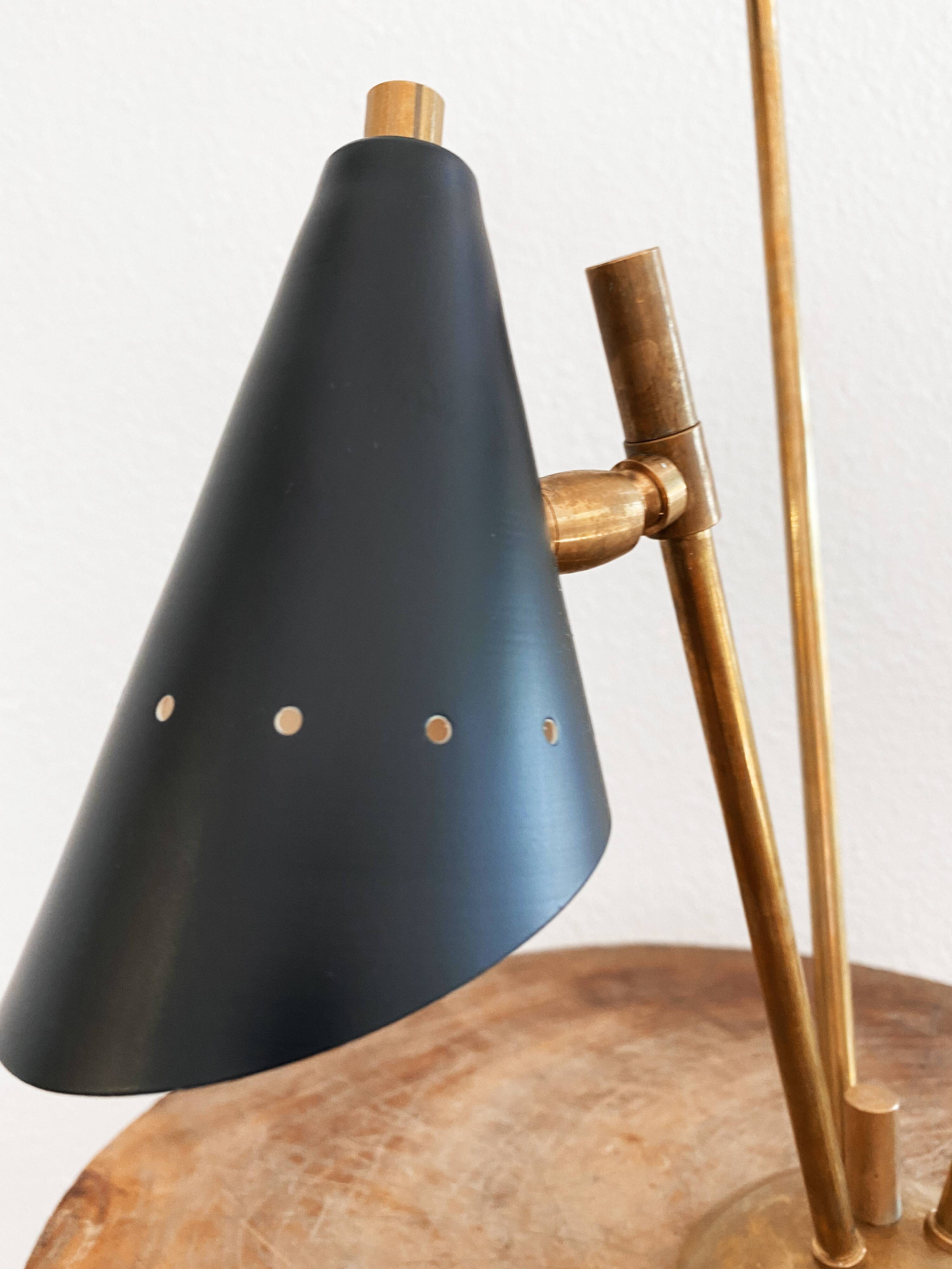 Italian three-headed brass lamp, 50s design