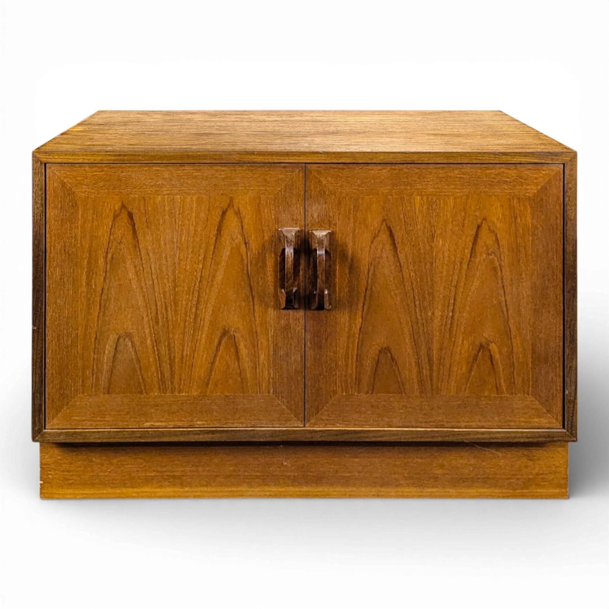 Scandinavian low storage unit for vinyl records in teak.