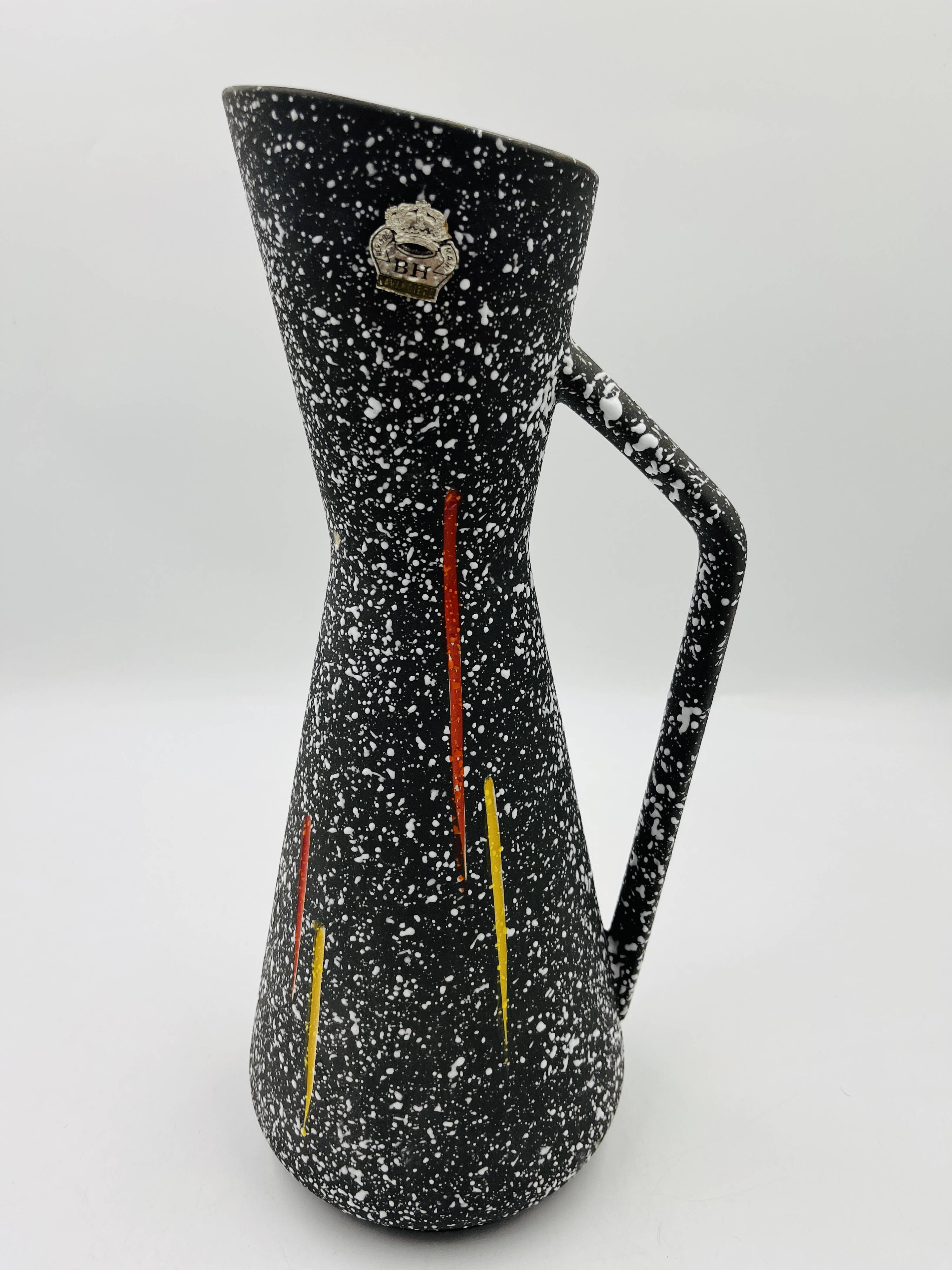Vintage pitcher Hubert Bequet in speckled ceramic Belgium