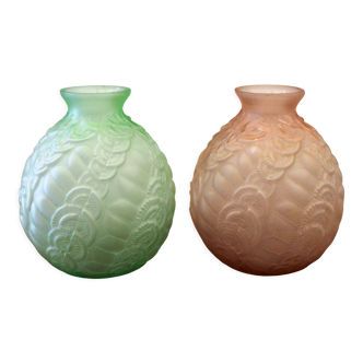 Pair of Art Deco glass ball vases