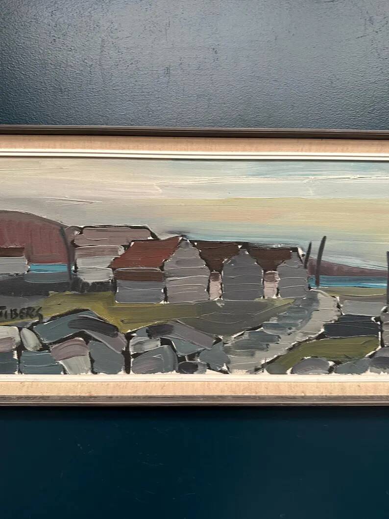 XL Original Swedish Oil on Canvas “Coastal Village” by Bo Sjöberg –Signed