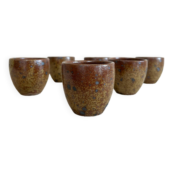 Lot de 6 tasses en grés pyrithé, La Borne, 1960.