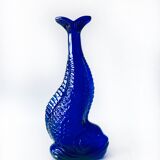 Blue glass fish vase