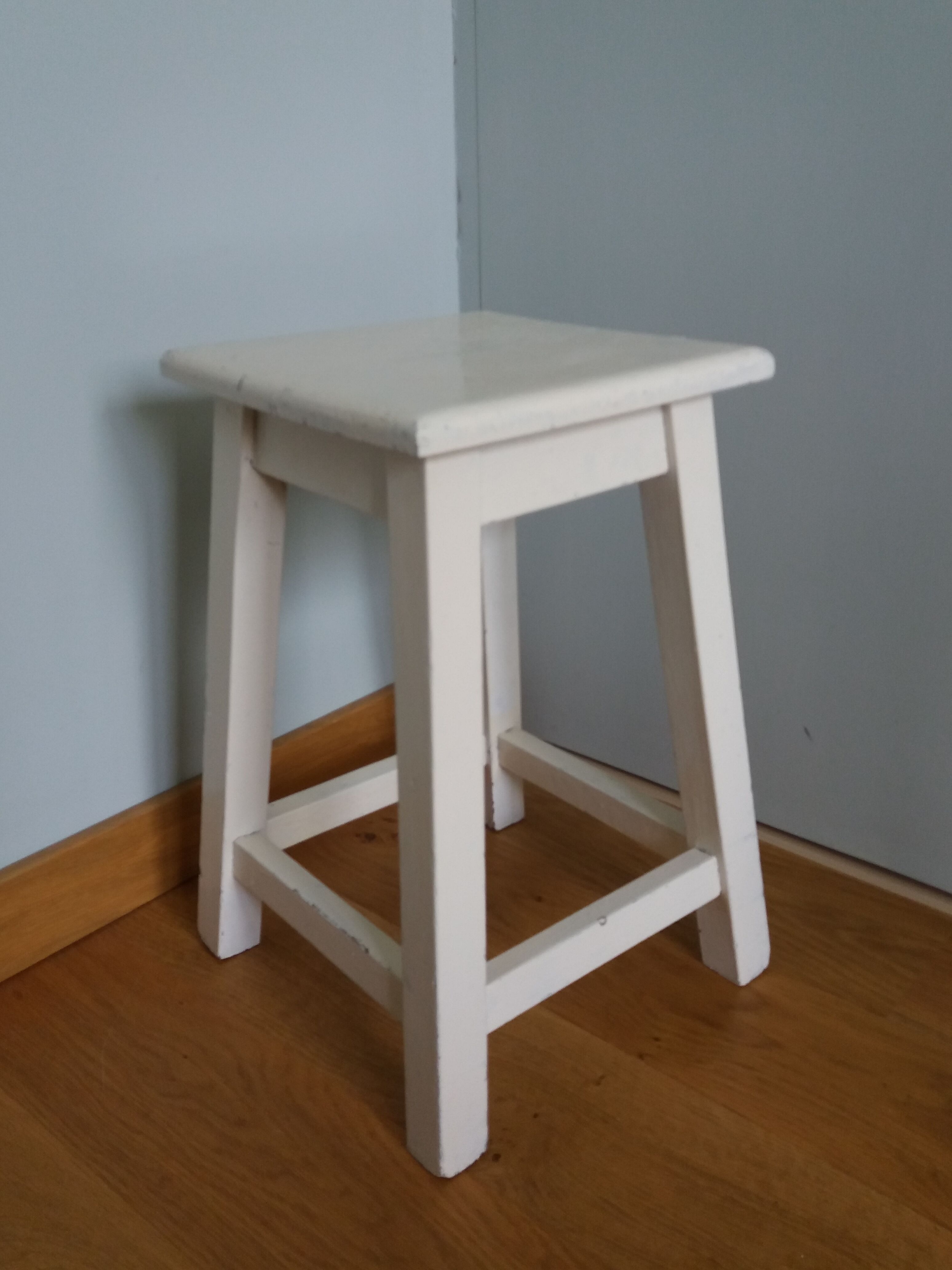 Square workshop stool painted white