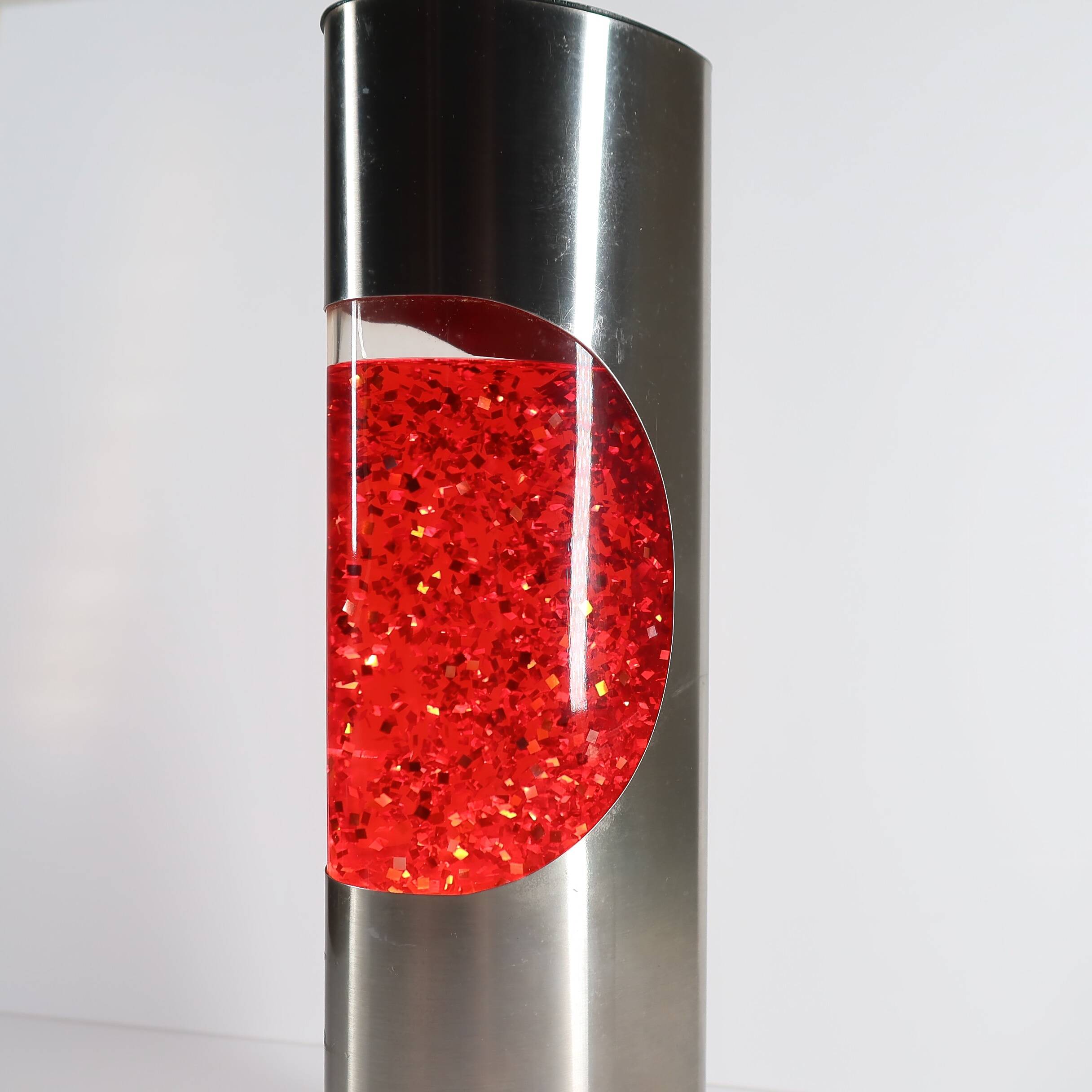 Retro decorative lamp with red glitter – brushed metal design