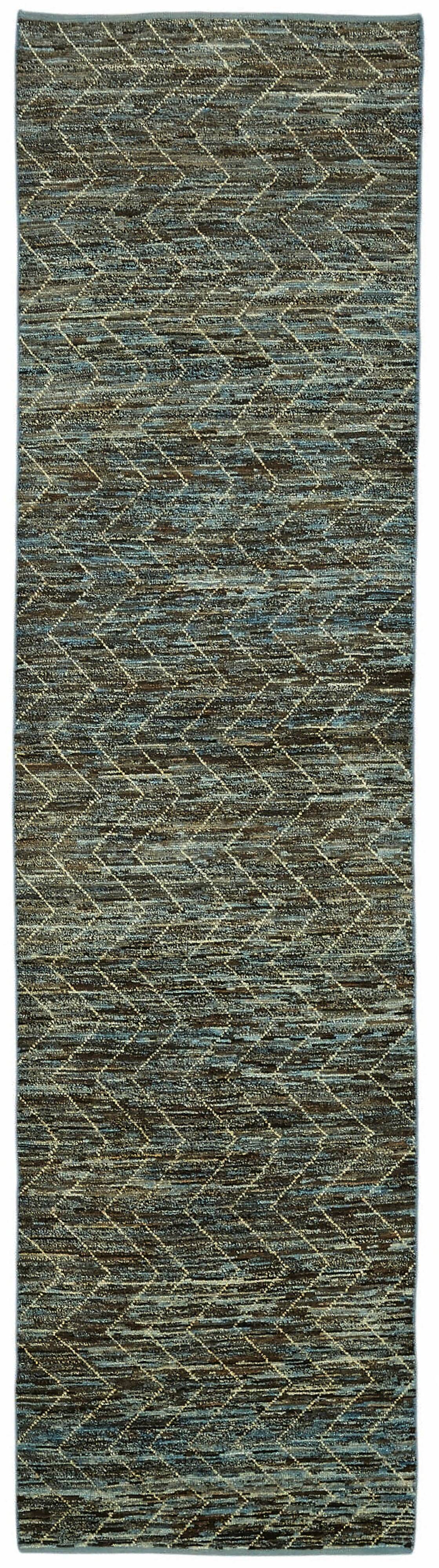 Handwoven Turkish Rustic 86 cm x 343 cm Blue Wool Runner Carpet