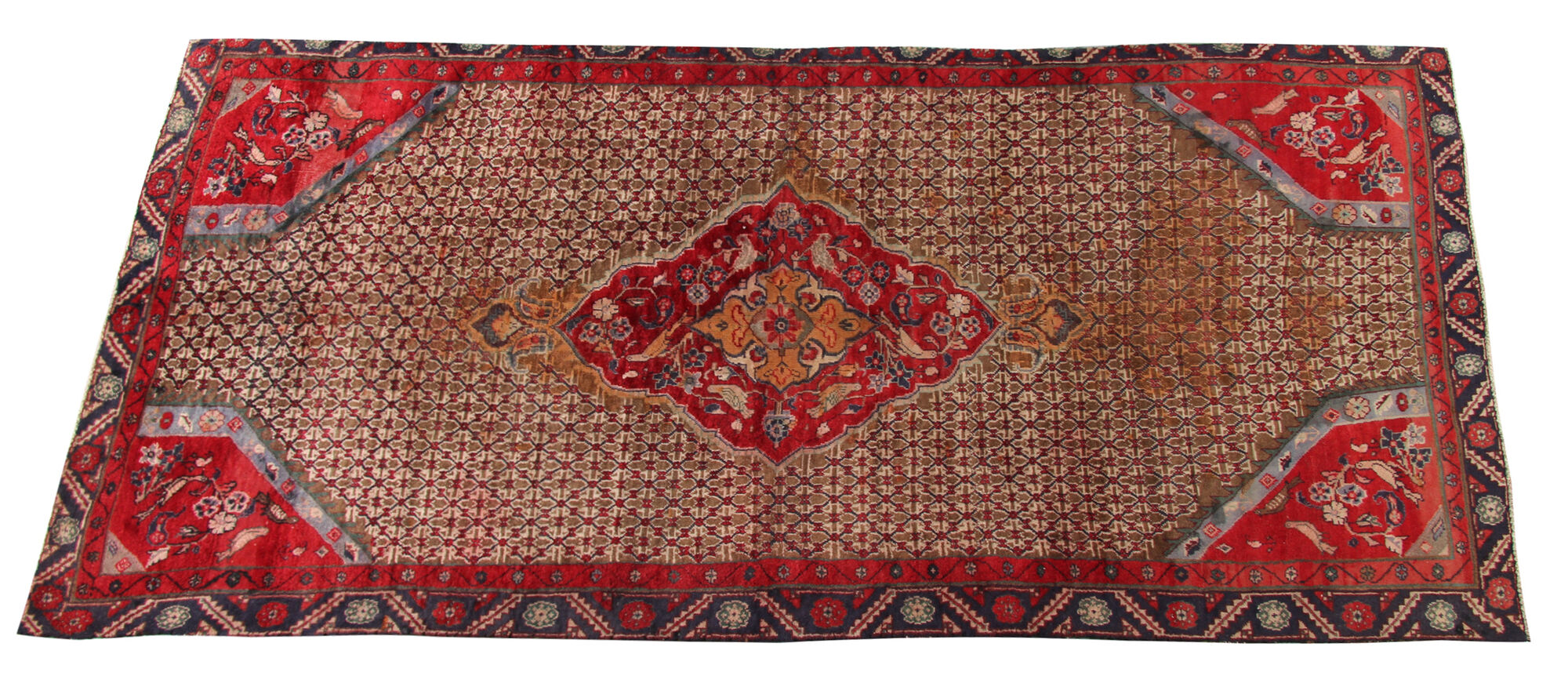 Traditional red medallion runner rug long handmade oriental wool carpet - 135x285cm
