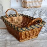 Vintage wicker basket with blue and yellow checkered lining