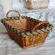 Vintage wicker basket with blue and yellow checkered lining
