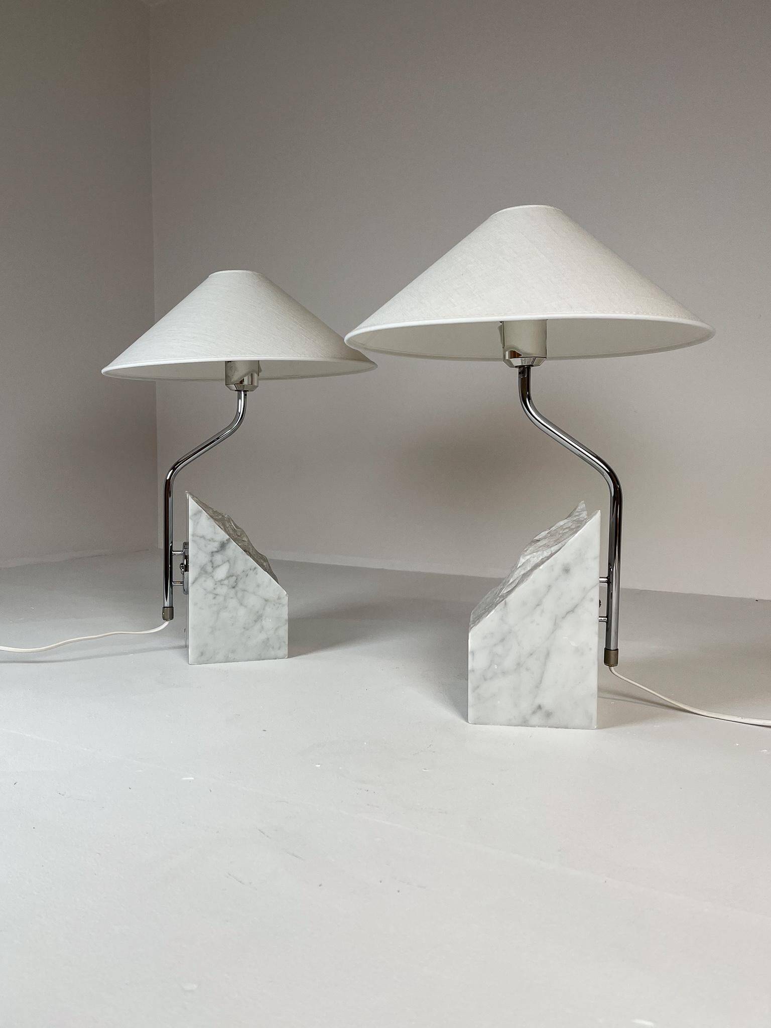Paire de lampes de table en marbre et acier Bergboms du milieu du siècle, années 1970, Suède
