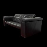 Set de canapés en cuir noir + pouf Rolf Benz, Allemagne, années 70-80.