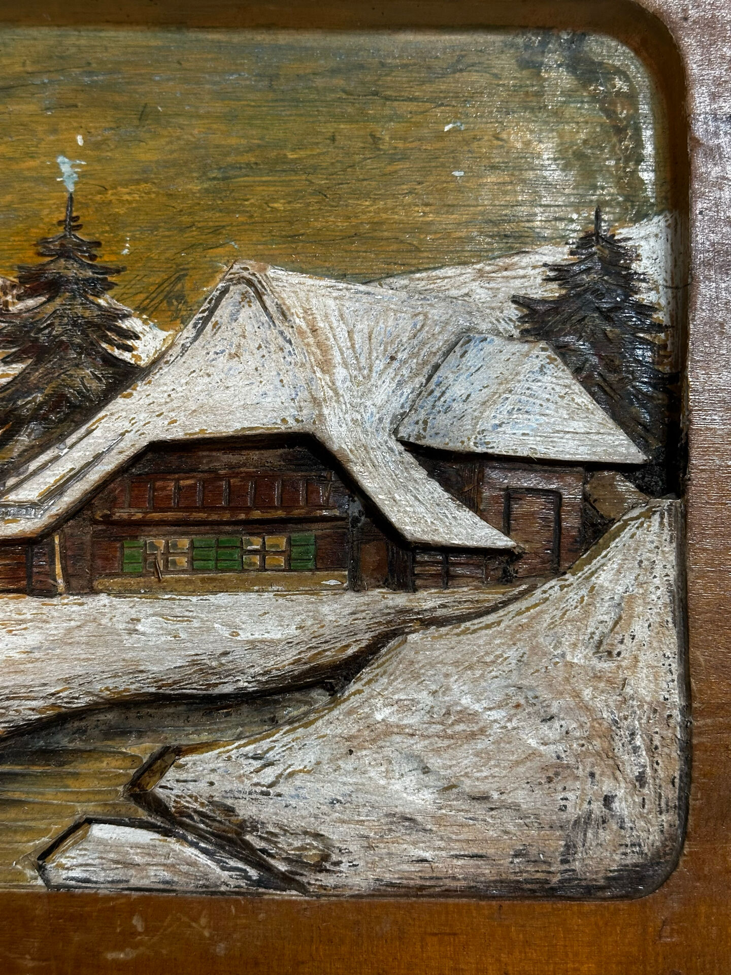 Alpine Table in carved and painted wood 23/32 cm