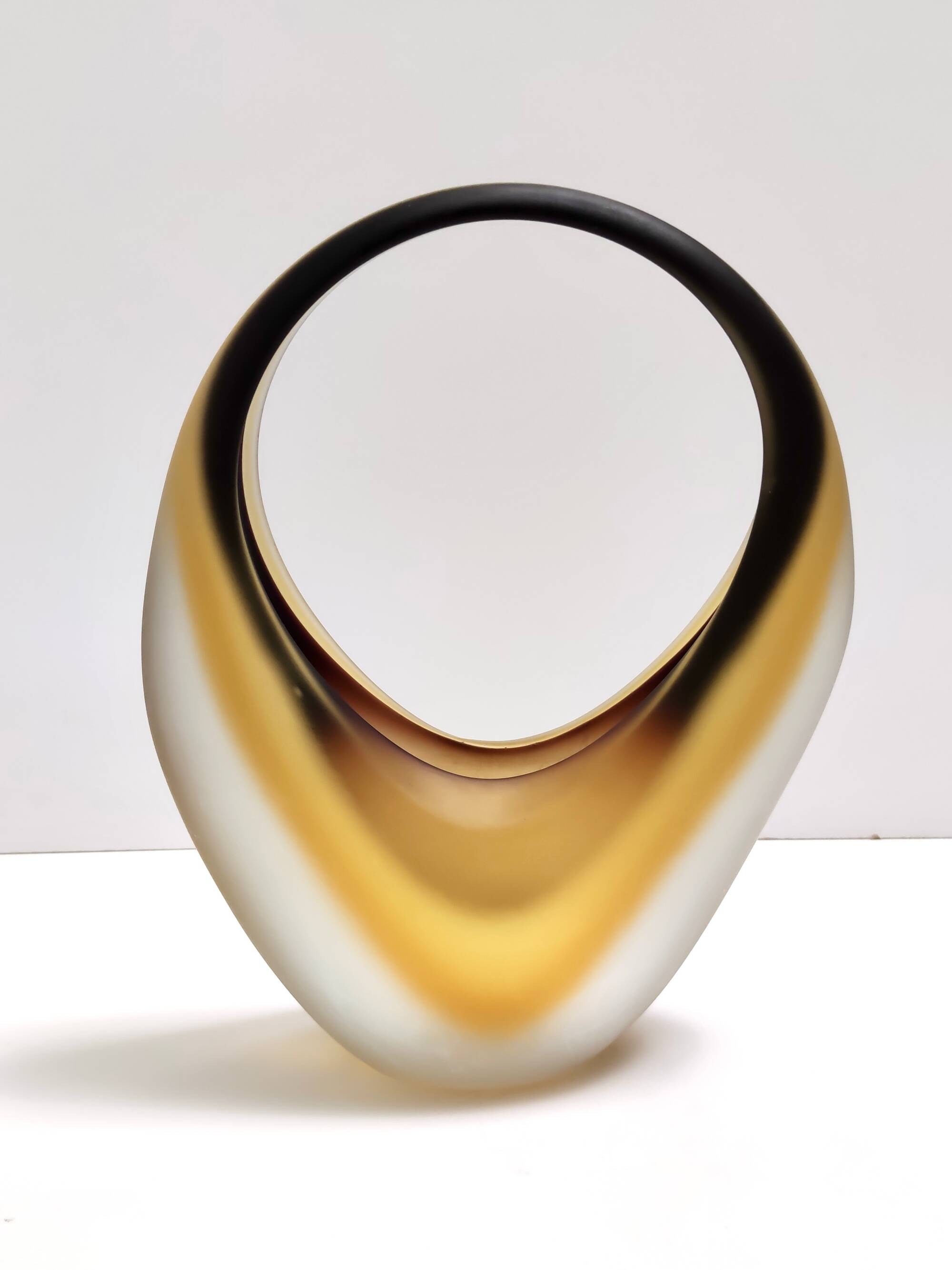 Etched Sommerso Murano Glass Basket or Vase by Archimede Seguso, Italy
