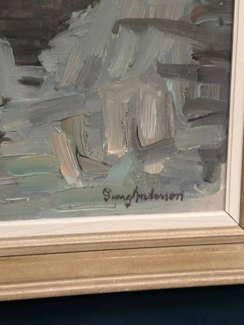 Original Swedish Oil on Canvas –“Harbour” by Georg Andersson – Signed – Vintage & Framed – 52 × 40 cm (20.4" x 15.7")
