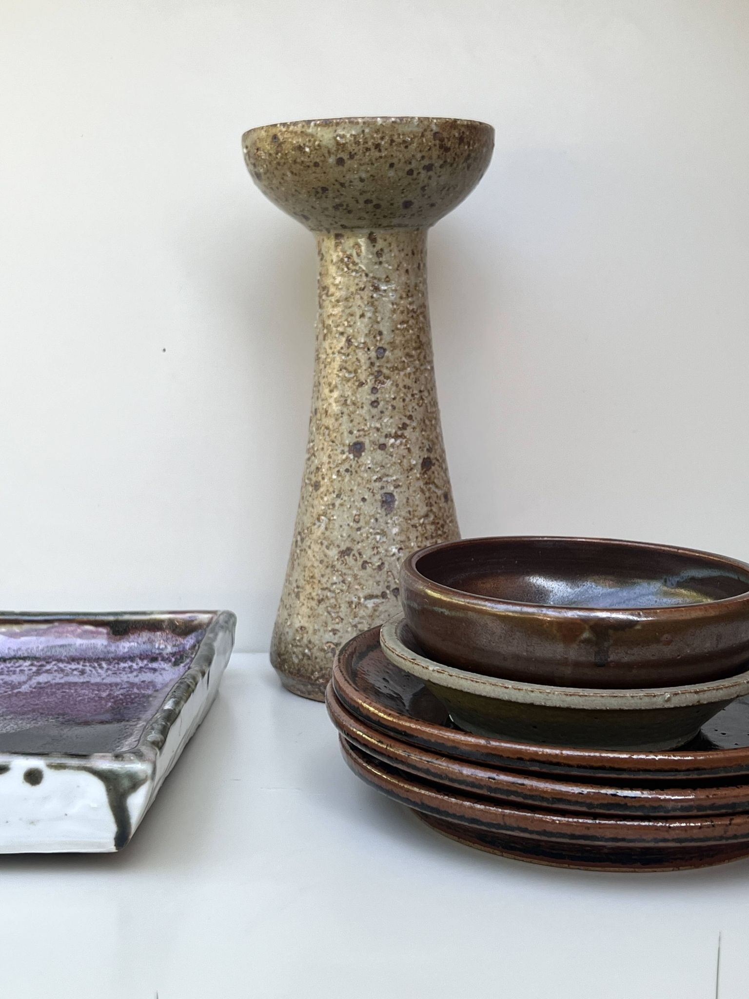 Glazed stoneware vase-candle holder, Alain Blanchard, Poterie du Méjou 1970