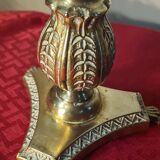 Antique Napoleonic bronze lamp, 3 very pretty tulips in glass paste, unsigned