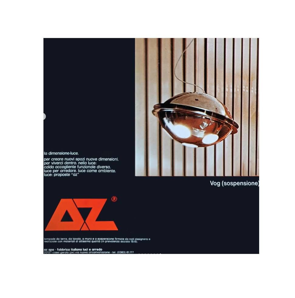 Vintage 'Vog' hanging steel lamp design by AZ Pavia, ITALY 1970s