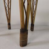 Vintage bamboo dining table with red, white and blue checks, 1950s