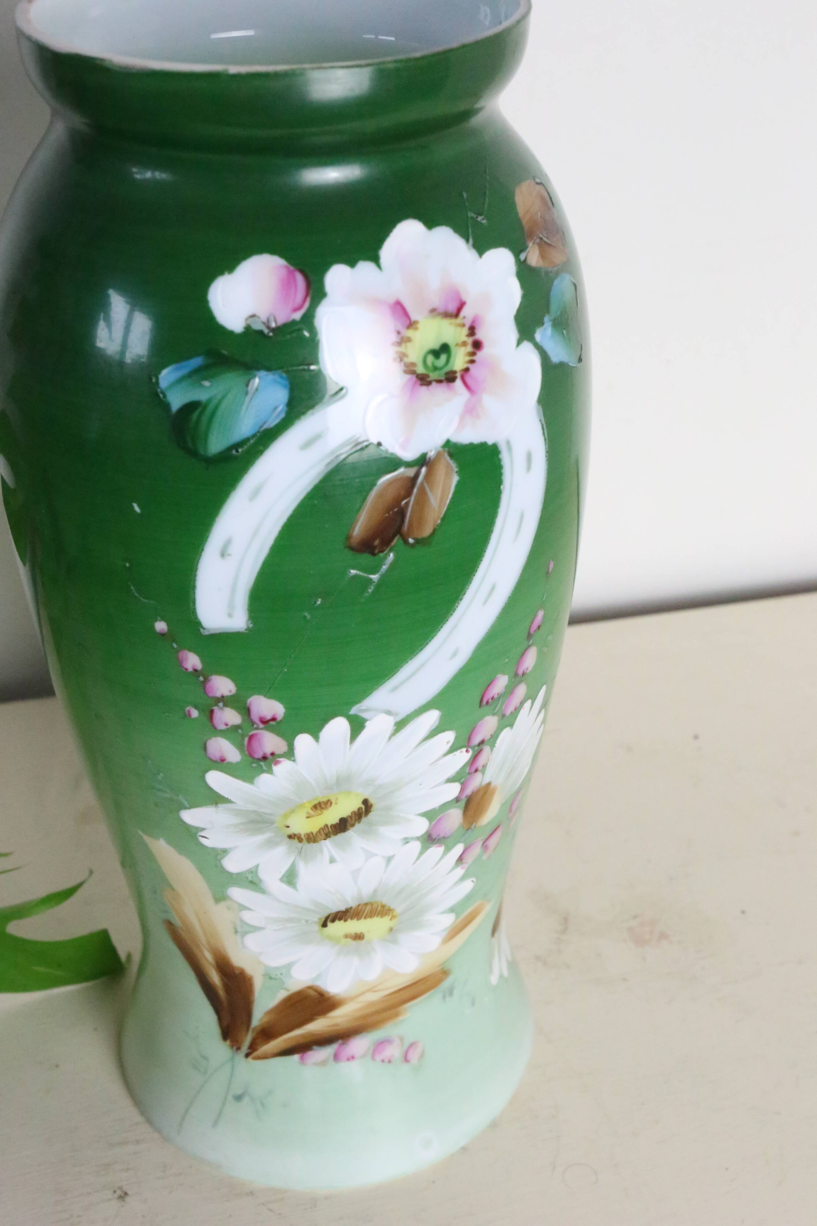 Opaline glass vase, hand painted, 1960