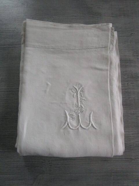 Antique cotton sheet: 310x210cm with openwork embroidery/monogrammed