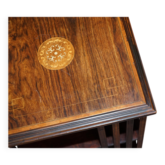 Edwardian revolving bookcase in hardwood with Sheraton inlay.