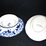 Creil Montereau oval dish and mounted plate Flora blue bindweed 1850 LM&Cie