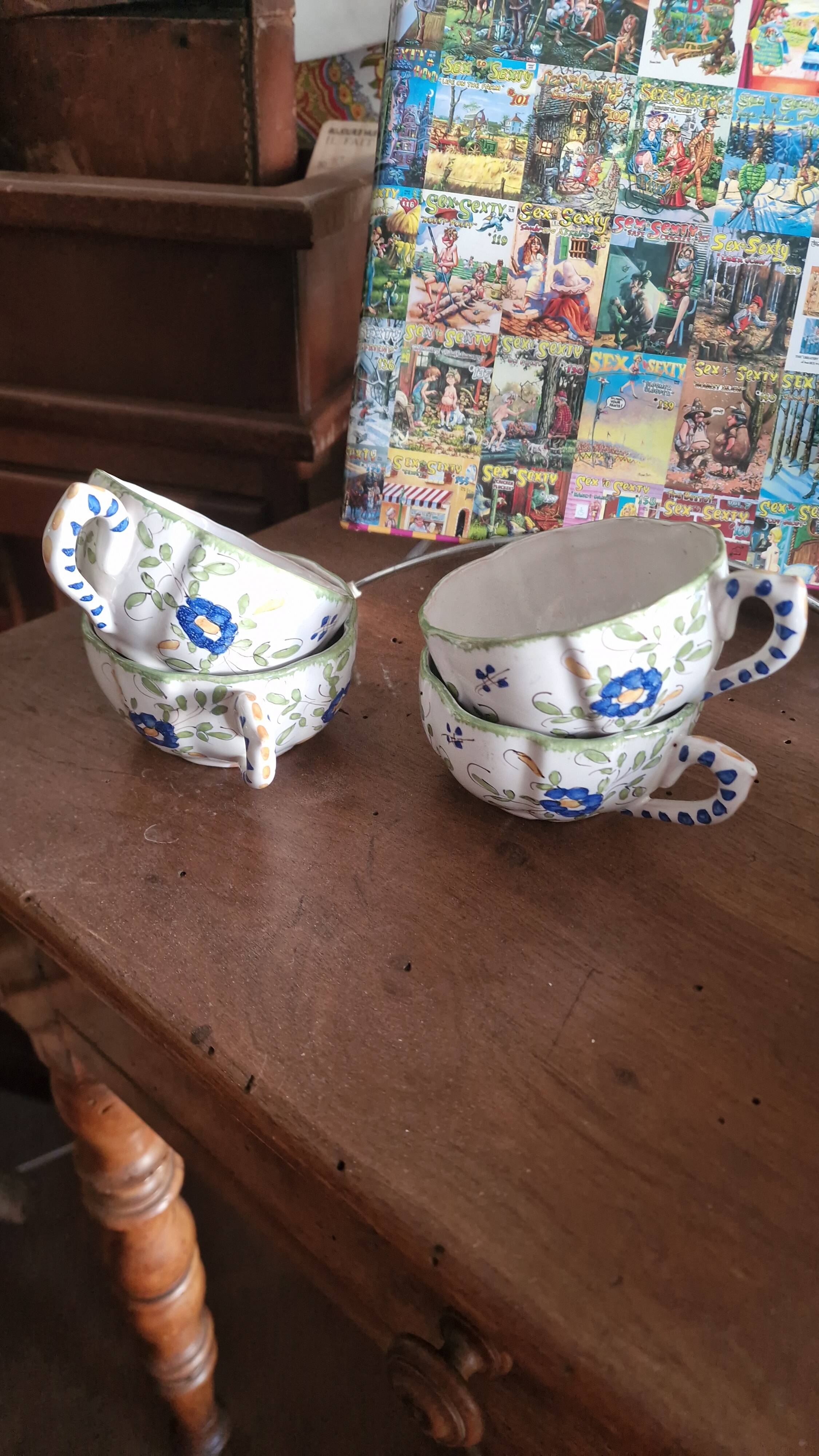 Set of 4 antique hand-painted cups