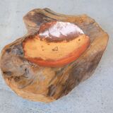 Empty wooden and copper pocket