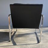 Vintage black leather armchair on metal base, 1980s